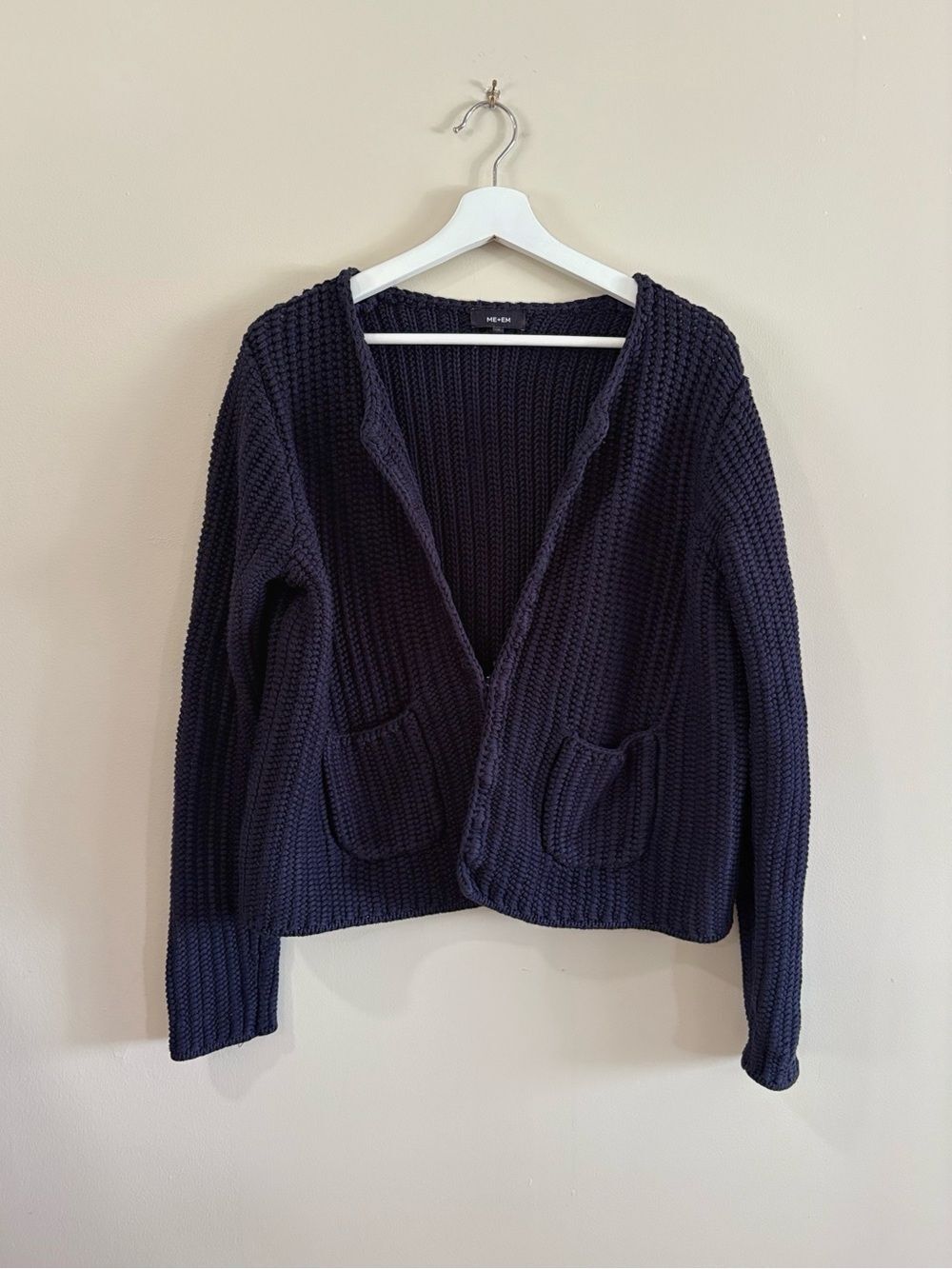 ME+EM Navy Chunky Knit Cardigan UK 10 US 6 Cotton Minimalist Quiet Luxury